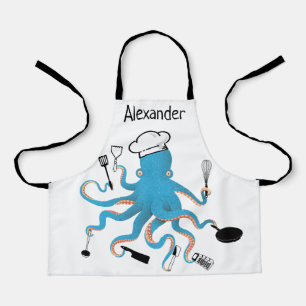Super Chef Blue Octopus Personalise Apron