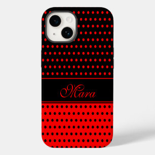 Super Chic Red And Black Polka Dots, Custom Name iPhone 14 Case