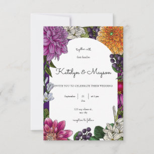 Super Colourful Floral Illustration Wedding Invitation