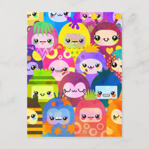 Super Colourful Kawaii Monsters Postcard