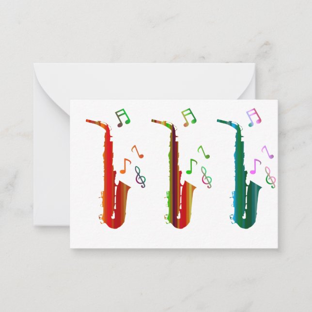 Super colourful saxophones jazz Flat Note Card (Front)