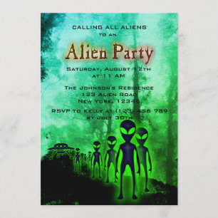 Super Cool Alien & UFO Party Invite
