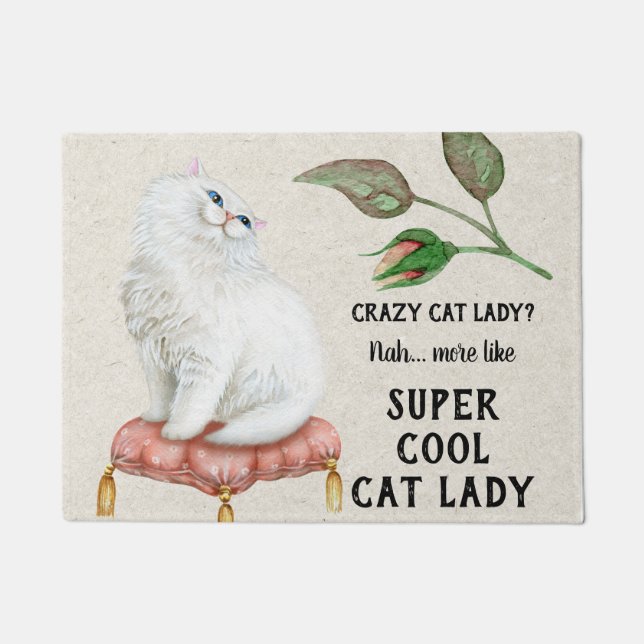 Super Cool Cat Lady Hip Typography Persian Cat Doormat (Front)