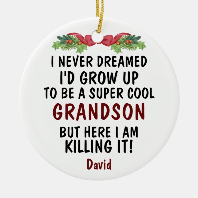 Super Cool Grandson Killing It & Custom Photo Ceramic Tree Decoration (Front)