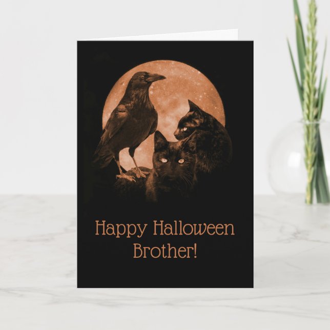 Super Cool Happy Halloween Brother with Raven Cats Card (Front)