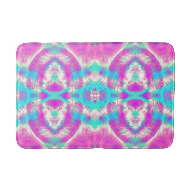 SUPER COOL Pink and Blue Abstract Pattern Bath Mat (Front)