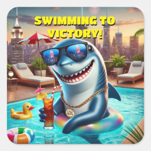 Super Cool Shark Wearing Sunglasses Sticker! Square Sticker