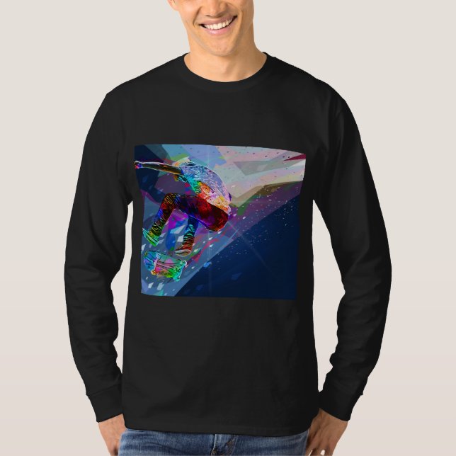 Super Crayon Coloured Silhouette Skateboarder T-Shirt (Front)