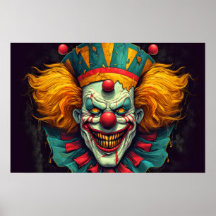 Super Creepy Carnival Clown Illustration Poster