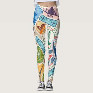 Super Cute and Colourful Passport Stamps Leggings