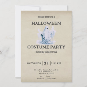 Super Cute and Creepy Ghost Vintage Halloween Invitation