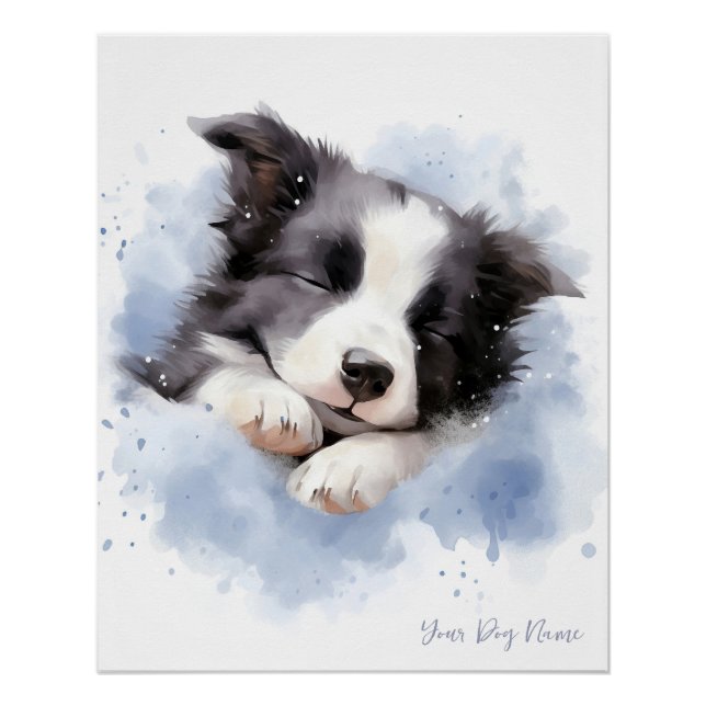 Super cute angel sleeping puppy Border Collie dog  Poster (Front)