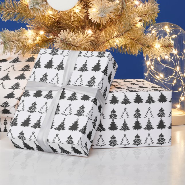 Super Cute Black and White Xmas Trees Christmas Wrapping Paper (Holidays)