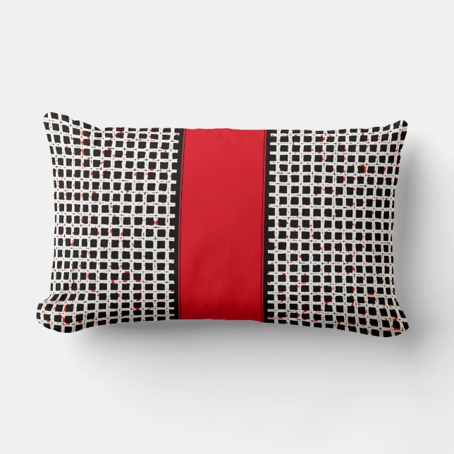Super Cute Black White Red Pattern Chic Lumbar Cushion (Front)