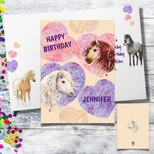 Super cute Boho Ponies Pink Purple Birthday Card