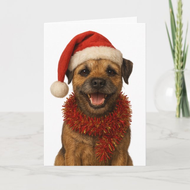 Super cute Border Terrier Christmas card (Front)