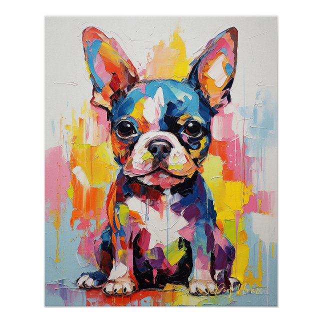 Super Cute Boston Terrier Dog Puppy 004 - Xeno Luc Poster (Front)