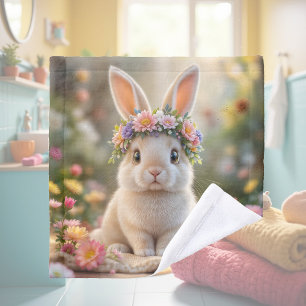 Super cute bunny with a flower wreath on its head  wash cloth