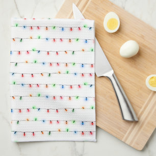 Super cute Christmas lights pattern kitchen decor Tea Towel