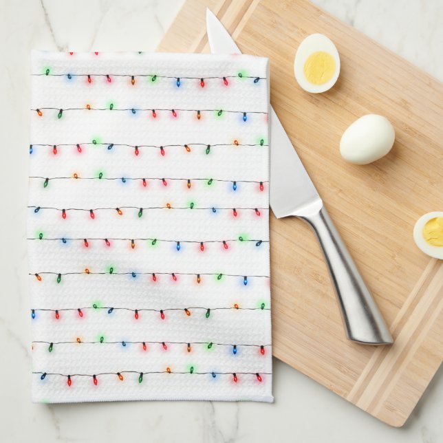 Super cute Christmas lights pattern kitchen decor Tea Towel (Quarter Fold)