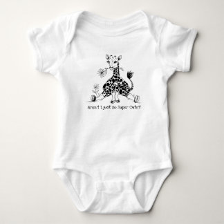 Super Cute Chubby Baby Giraffe Sitting with Flower Bodysuit