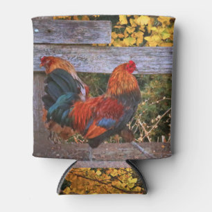 Super Cute Country Farm Rooster and Fence Can Cooler
