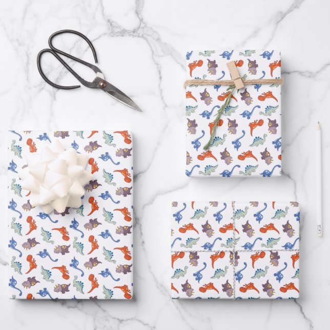 Super Cute Dinosaur Wrapping Paper Sheet (Front)