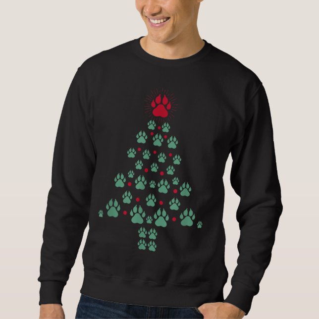 Super Cute Dog Paws Foot Print Christmas Tree Dog  Sweatshirt (Front)