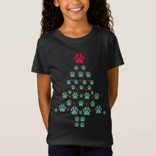 Super Cute Dog Paws Foot Print Christmas Tree Dog  T-Shirt