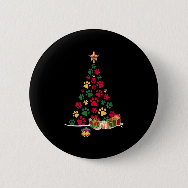 Super Cute Dog Paws Print Christmas Tree  6 Cm Round Badge (Front)