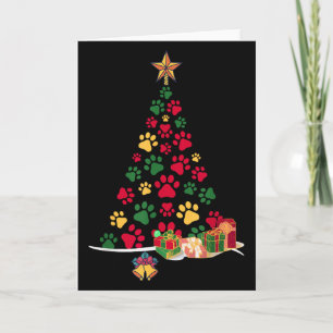 Super Cute Dog Paws Print Christmas Tree Card
