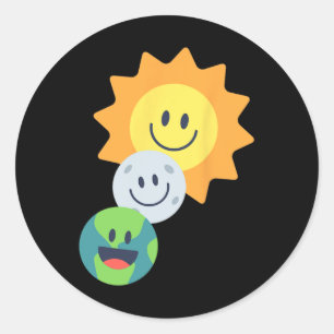 Super Cute Earth Moon Sun Solar Eclipse 2024 Funny Classic Round Sticker