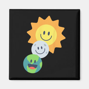 Super Cute Earth Moon Sun Solar Eclipse 2024 Funny Magnet