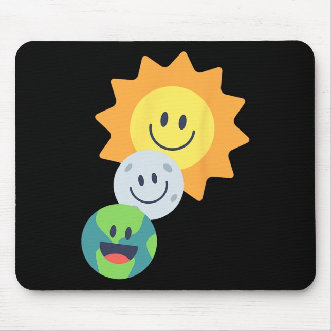 Super Cute Earth Moon Sun Solar Eclipse 2024 Funny Mouse Pad (Front)