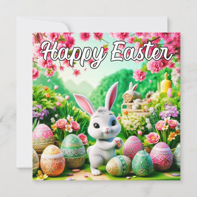 Super Cute Easter Bunny Rabbit Holiday Card (Front)