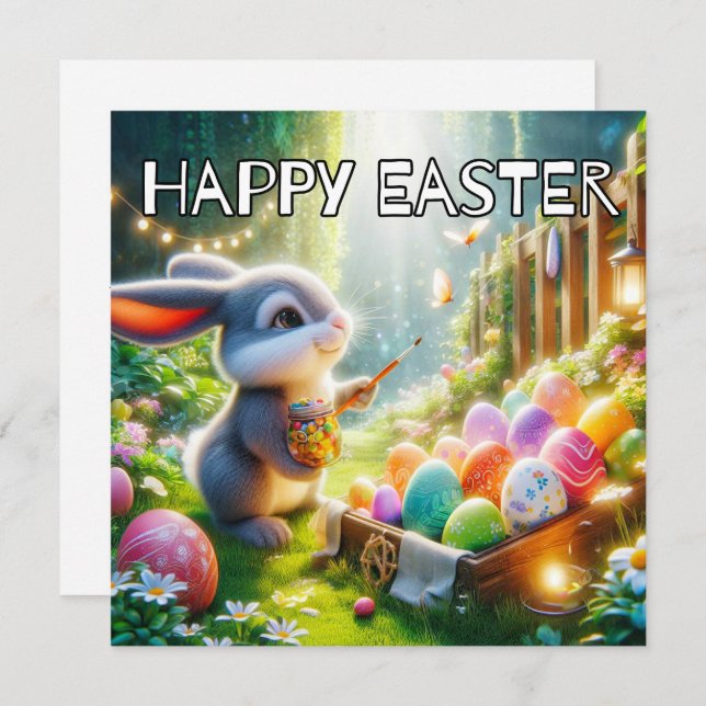Super Cute Easter Bunny Rabbit Holiday Card (Front/Back)