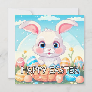 Super Cute Easter Bunny Rabbit Holiday Card