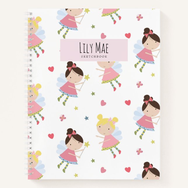 Super Cute Fairy pink Personalised Sketchbook  Notebook (Front)