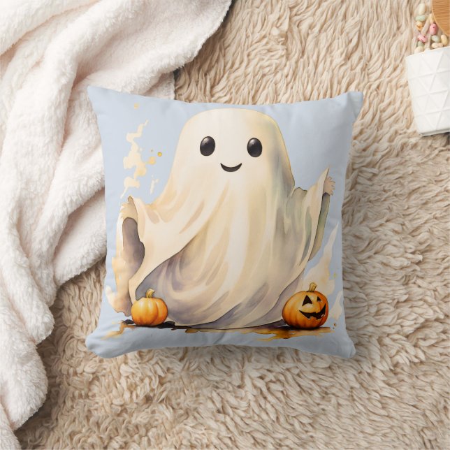 Super Cute Ghost Pumpkins Light Blue Halloween Cushion (Blanket)