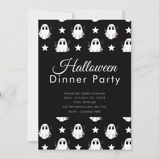 Super Cute Ghosts & Stars Halloween Dinner Party Invitation (Front)