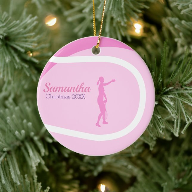 Super Cute Girly Pink Tennis Themed Holiday Gift Ceramic Tree Decoration (Tree)