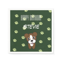 Super Cute Green Boxer Puppy Birthday Napkin