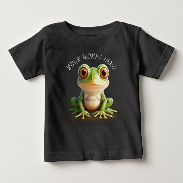 Super Cute Green Frog Cartoon Edit Text Baby T-Shirt (Front)