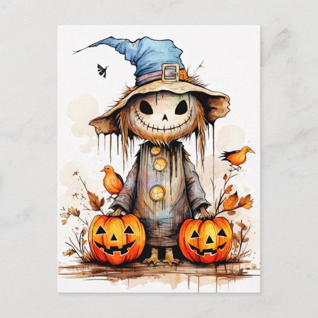 Super Cute Halloween Scarecrow Postcard (Front)