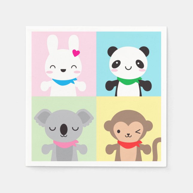 Super Cute Kawaii Animal Mascots Napkin (Front)