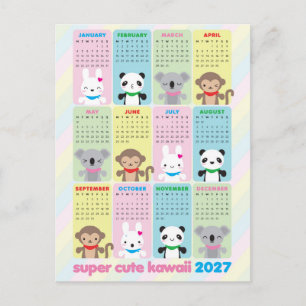 Super Cute Kawaii Animals 2027 Calendar Postcard