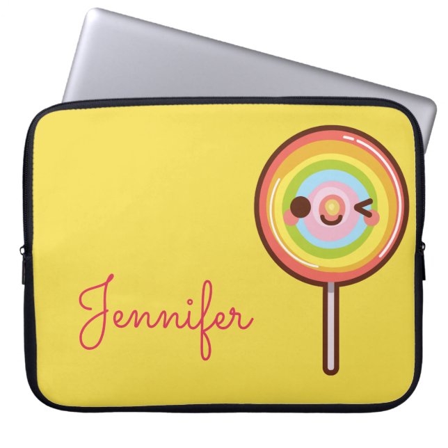 Super cute kawaii rainbow lollipop monogram laptop sleeve (Front)