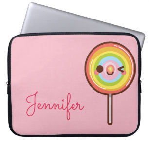 Super cute kawaii rainbow lollipop monogram pink laptop sleeve