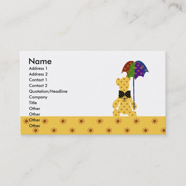 Super Cute Kids Teddy Bear Animal Colourful Yellow Business Card (Front)