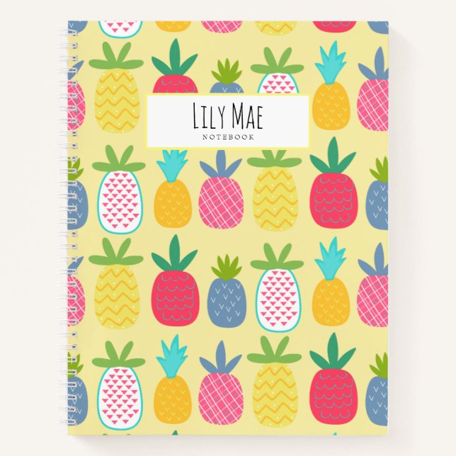 Super Cute Lemon Pineapple patterned Personalised  Notebook (Front)